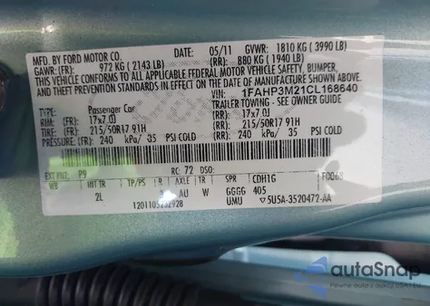 2012 Ford Focus Sel z USA, uszkodzony, nr VIN 1FAHP3M21CL168640